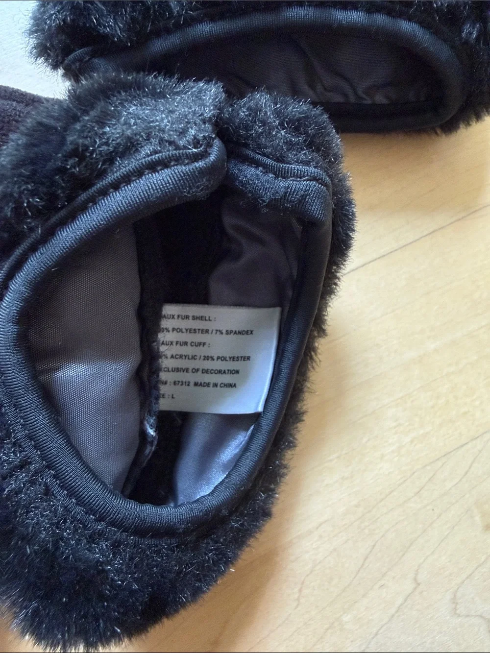 Women Black Faux-Fur Trim Winter Gloves